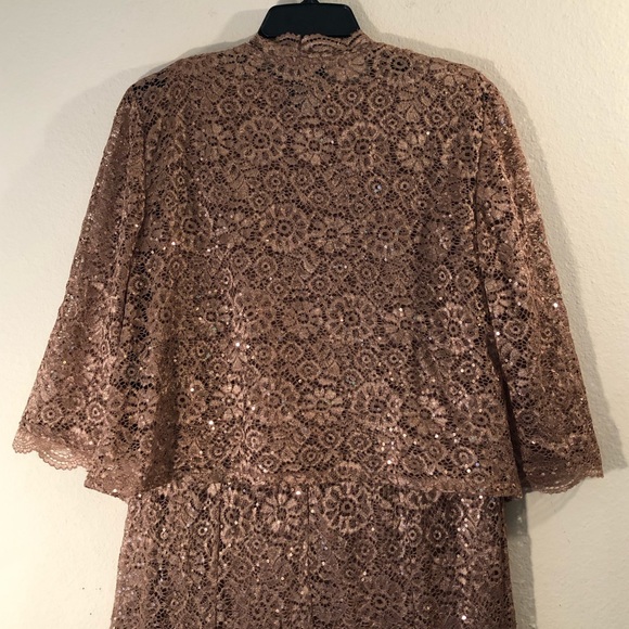R & M Richards Sequins & Lace Dark Mocha Formal Gown & Jacket - Picture 10 of 16